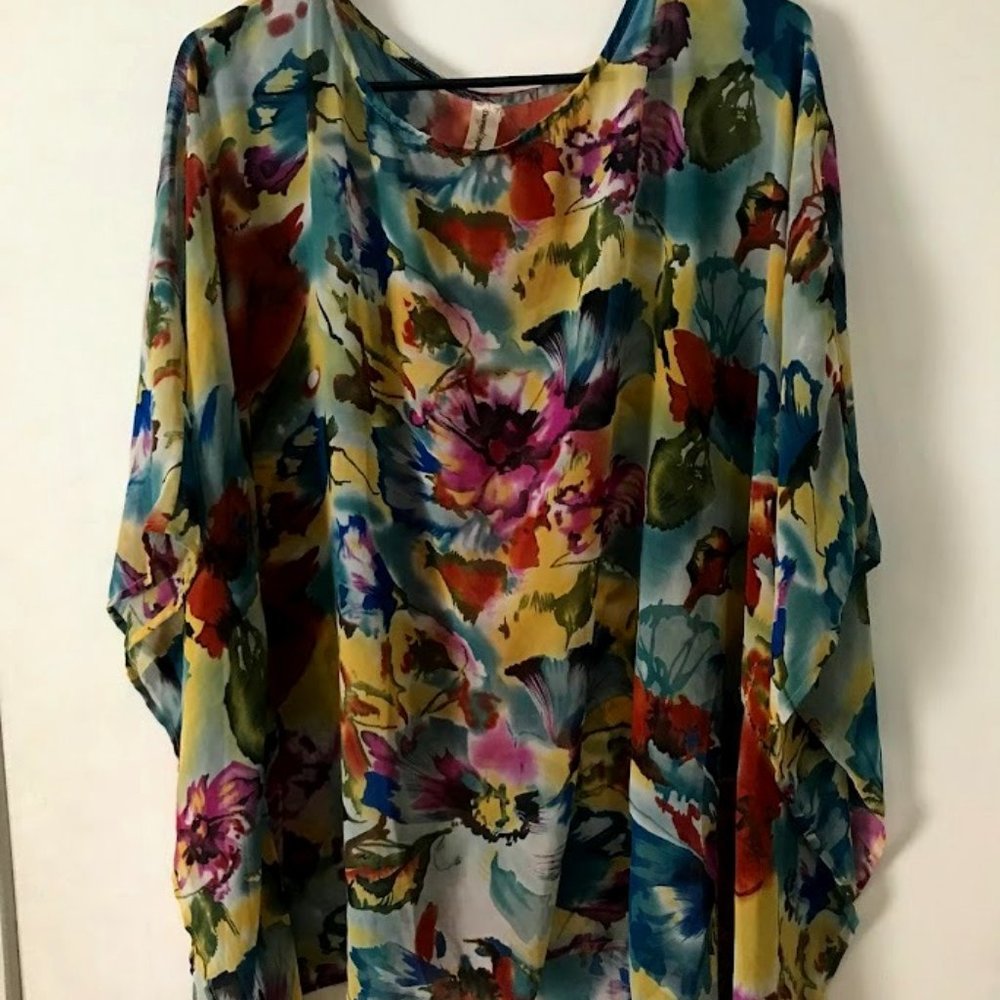 Floral multicolor sheer silky top